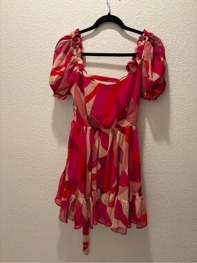 Mini Dress with Pink & Red Abstract Print